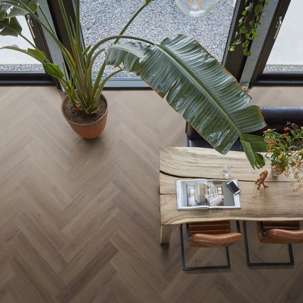 Floorlife YUP XL Greenford herringbone dryback brown - 6080101519